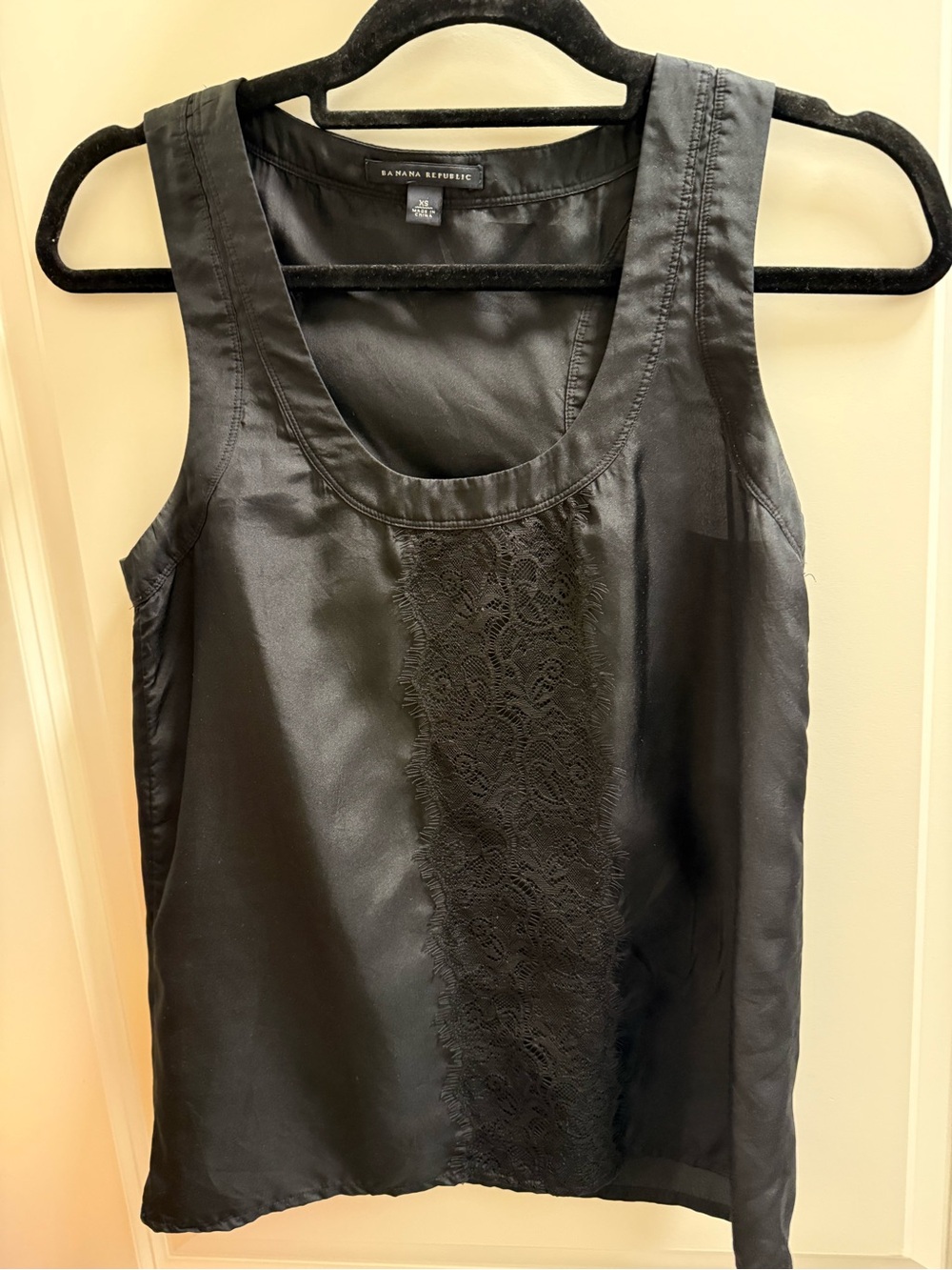 Banana Republic Black Satin Lace-Front Camisole